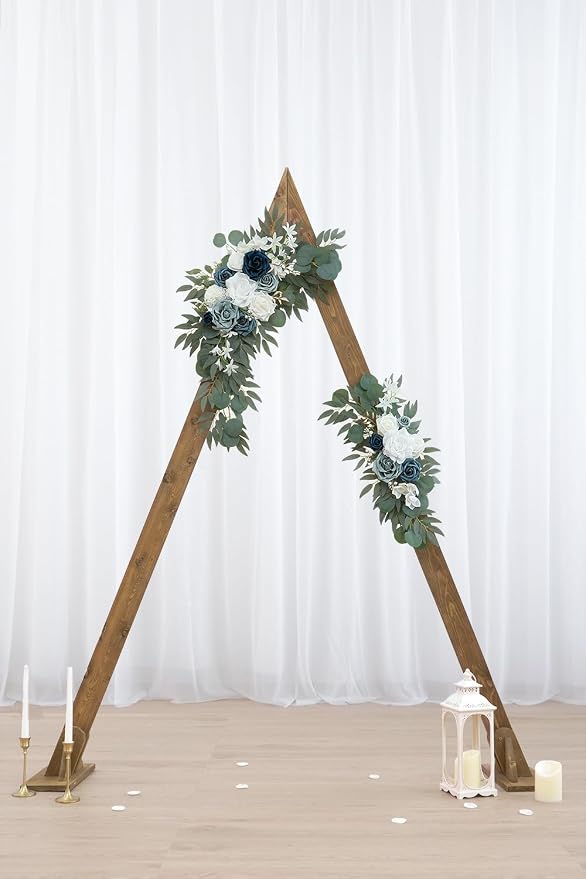 Olalaka Dusty Blue Flower for Wedding Welcome Signs Decorations, Artificial Wedding Arch Flowers for Wedding Ceremony (Set of 2) - Image 6