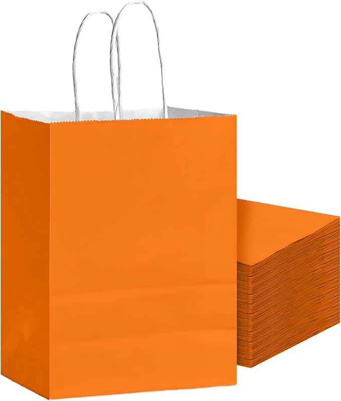 Bakepacker 24Pcs Paper Gift Bag with Handles Bulk Vibrant Orange Paper Bags Multiple Uses (8.3"x6"x3.15", Small Size) by Bakepacker