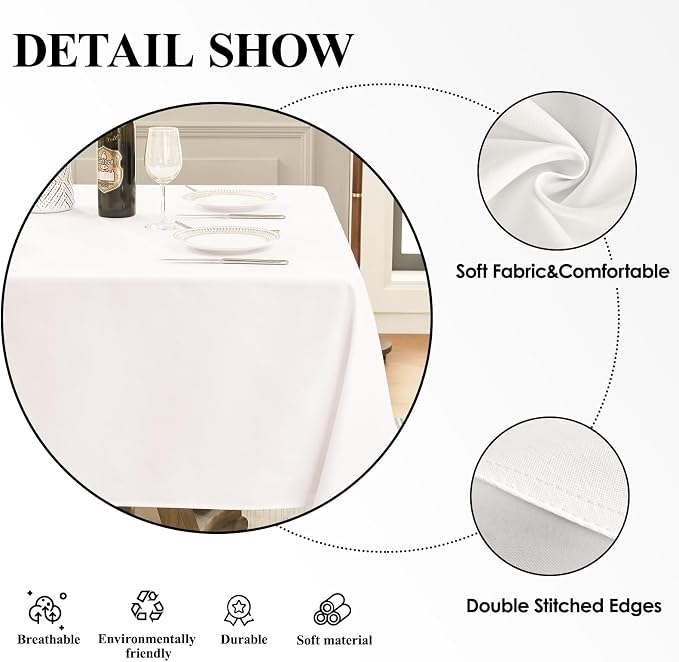 2 Pack White Square Tablecloths 52x52 Inch for Dining Tables | Washable Decorative Linen Polyester Table Cover for Banquets Buffets Parties and Weddings - Image 5