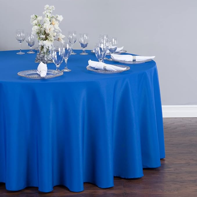 LTC LINENS Tablecloth 120 in Round for 60 Inch Circular Table - Royal Blue Table Cover - Washable, Wrinkle Resistant Polyester Fabric Cloth for Party - Image 3