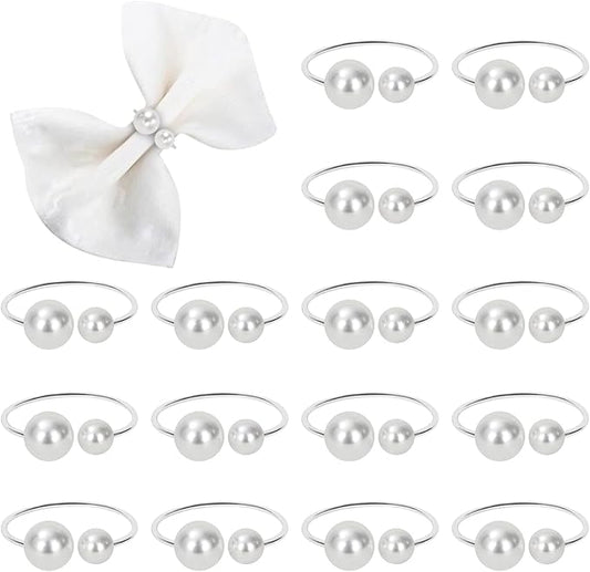 KPOSIYA Pearl Napkin Rings - Set of 100 Silver Napkin Holder Table Napkin Buckles for Dinning Table Setting Christmas Wedding Party Supplies (Silver 100)