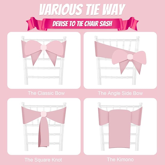 10 PCS Rose Gold Satin Chair Sashes Bows Universal Chair Ribbon Ties Back Sash for Wedding Party Reception Events Banquets Hotel Event Chair Cover Decoration (7x108 inch) - Image 4