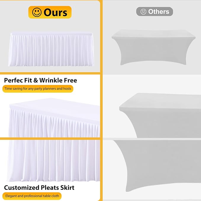 Wish Care 6 Pack White Rectangle Table Clothes for 8 Foot Tables, Polyester Fitted Tablecloths 8ft Stretch Table Cover for Wedding, Birthday, Parties, Trade Show, Craft Show - Image 5