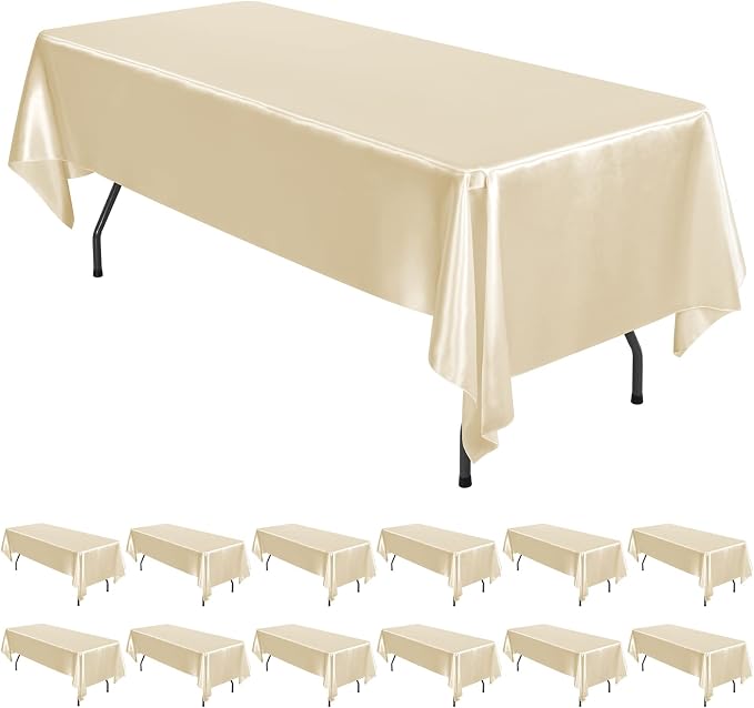 12 Pack Champagne Satin Tablecloth, 57 x 108 Inch by REWOMC