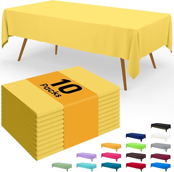 Smiry Disposable Table Cloth - 10 Pack, 54 x 108 Inch Waterproof Rectangle Tablecloths for Parties, Decorative Plastic Table Cover, Leakproof & Sturdy, Yellow by Smiry
