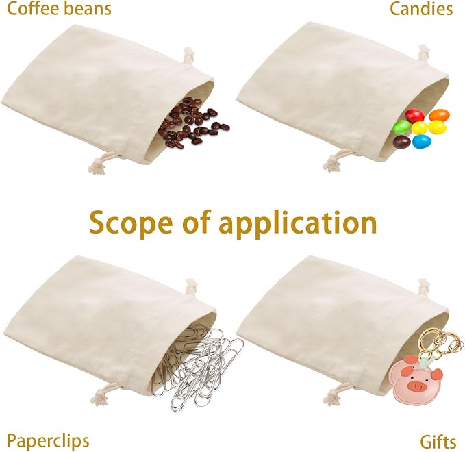 60 Pieces Cotton Drawstring Bags, Reusable Muslin Bag (10 x 15 cm) for Storage, Teas, Candy, Spices, Jewelry, Gifts, Wedding Party and Home Decoration DIY Craft - Image 6