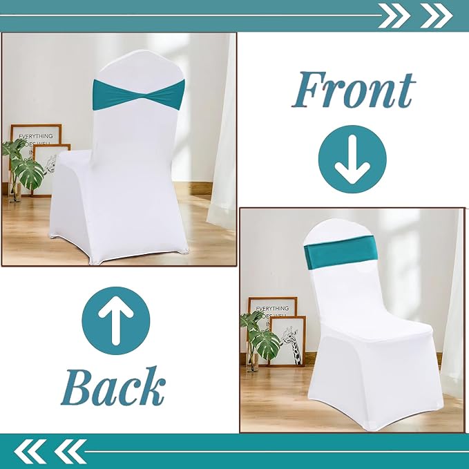 Turquoise Chair Sashes Bows 50 Pack, Spandex Blue Chair Cover Bands Ties Without Buckle for Gender Reveal Baby Shower Decoration - Image 4