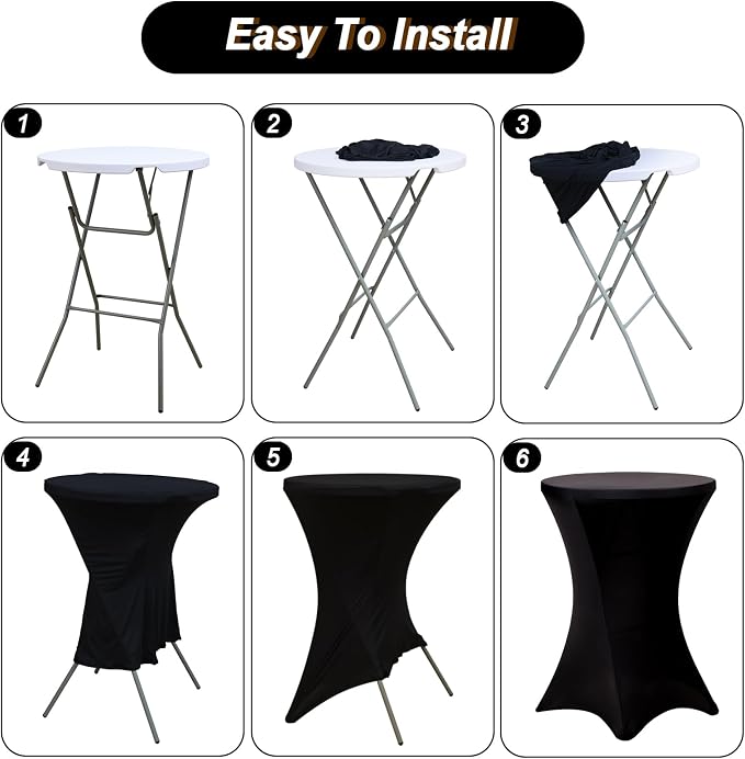 Fixwal 2 Pack Cocktail Tablecloth Bar Top Table Covers Round Black Spandex | Fits 30-32" Dia x 40-43" H Tables, Spandex Fabric, Stretch Fitted Design, Ideal For Bar, Pub And Wedding - Image 4