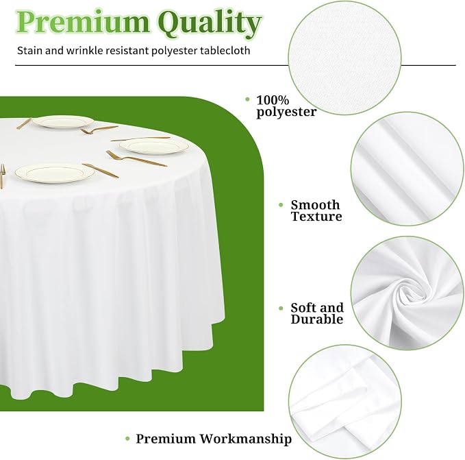 12 Pack Round Tablecloth 120 inch White Table cloths for Round Tables,Stain and Wrinkle Resistant Washable Polyester Tablecloths White Table Cloth 120 Inch Table Cloth for Wedding Party Birthday - Image 3