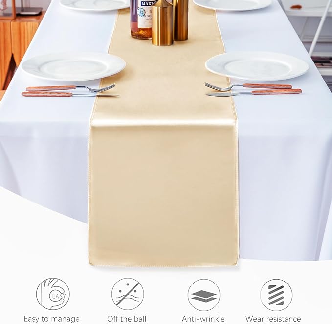 20 Pack Satin Table Runner 12 X 108 Inch Silk Table Runner for Party,Wedding, Birthday, Banquets,Decoration(Champagne) - Image 3