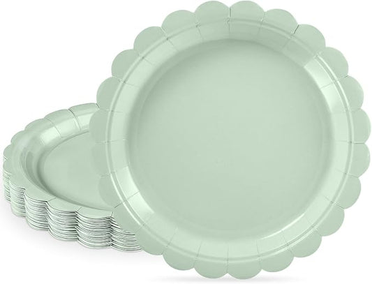 NatNarr 30 Pk Appetizer Cake Cockatil Plates 7" Scalloped Sage Green Plates | Small Sage Dessert Cake Plates for Wedding, Baby Bridal Shower, Birthday, Oil&Water Resistant by NatNarr