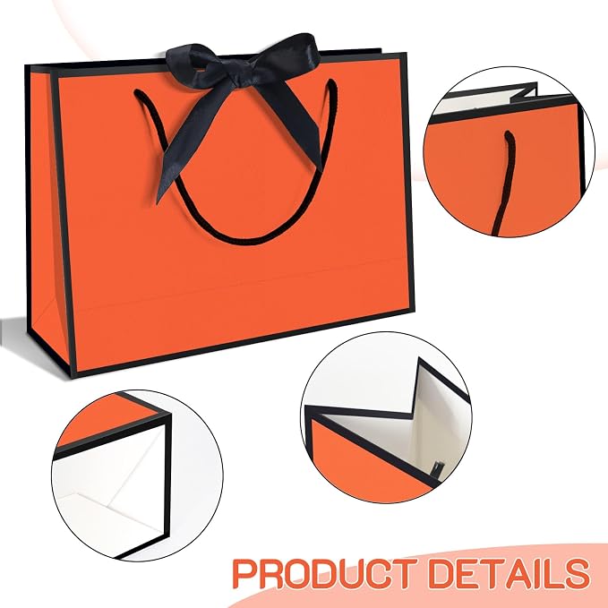 50 Pack Gift Bag with Bow Ribbon Horizontal Paper Gift Bags Bulk for Women Men Birthday Wedding Bridesmaid Party Favor Shopping Retail Gift Sacks (Orange, 11x4x8 Inch (Pack of 50)) - Image 3