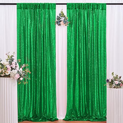 Green Sequin Backdrop Curtains Party Photo Glitter Drapes 2 Pcs 2FTx8FT - Image 5