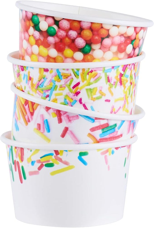 Restaurantware Paper Cups 200 Count 8 Ounce Square Disposable Ice Cream Containers, Leak-Resistant Paper Dessert To Go Cups, Hot And Cold Food, Durable Assorted Sprinkle Design by Restaurantware