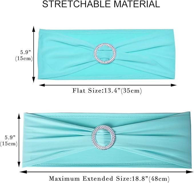 50pcs Aqua Blue Stretch Spandex Chair Sashes, Durable Elastic Chair Bands, Ribbon with Buckle for Wedding Baby Shower Hotel Event Party Graduation Birthday Decoration - Image 3