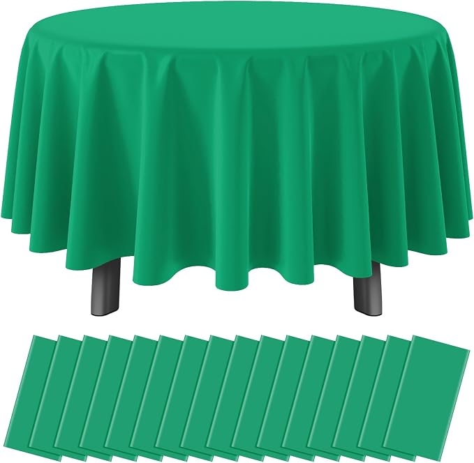 16 Pack Green Plastic Tablecloth for Round Tables, Premium Decorative Green Disposable Table Cloths for Parties, Round Party Table Cover for Birthday Anniversary Graduation Picnic Party, 84 Inch by RAGNHILD