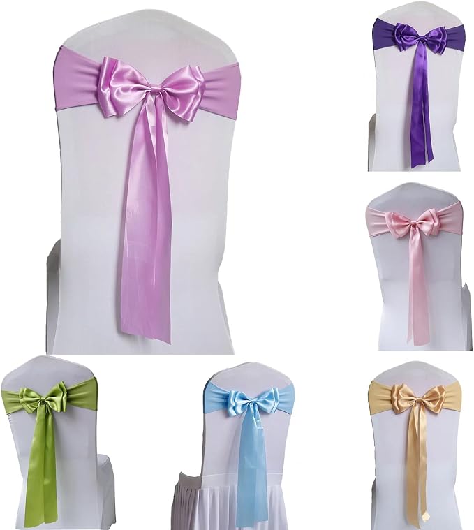 Pack of 6 Chair Sashes Spandex Chair Bands Satin Chair Sashes Chair Ribbons Bows Stretch Chair Sashes for Wedding Party Events Banquet Hotel Home Kitchen Chair Cover Decoration（6 PCS Pink Purple） - Image 2