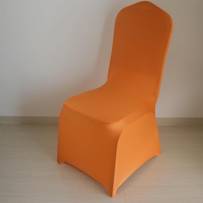 30 80 100Pieces White Wedding Chair Covers Stretch Polyester Spandex for Wedding Party Banquet Seat Covers (Orange, 10PCS) by Unknown