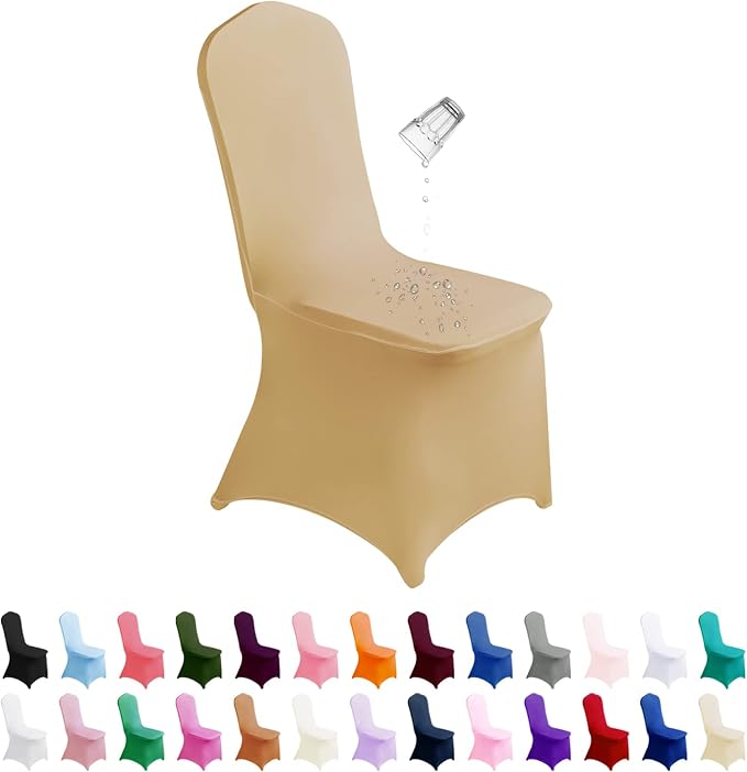 SuperO Waterproof Spandex Chair Cover 25PCS, Stretch Dining Chair Covers, Polyester Outdoor Chair Covers, Protector Stretch Chair Cover for Party Universal, Banquet, Wedding Event, Hotel(Champagne) by SuperO
