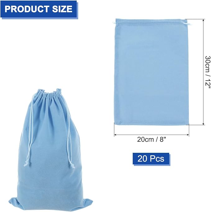 uxcell 20 Pcs Velvet Drawstring Bag, 8 x 12 Inch Jewelry Velvet Pouches Gift Bags for Wedding Party Favor Candy Jewelry Packaging Organizing Storage, Light Blue - Image 2