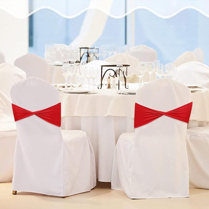 CHENGU 100 Pcs Spandex Chair Sashes Plain Bow Wedding Royal Chair Bands Without Buckle Birthday Decorations Elastic Ties Spandex Slider Sashes for Events Party Ceremony(Red) - Image 5