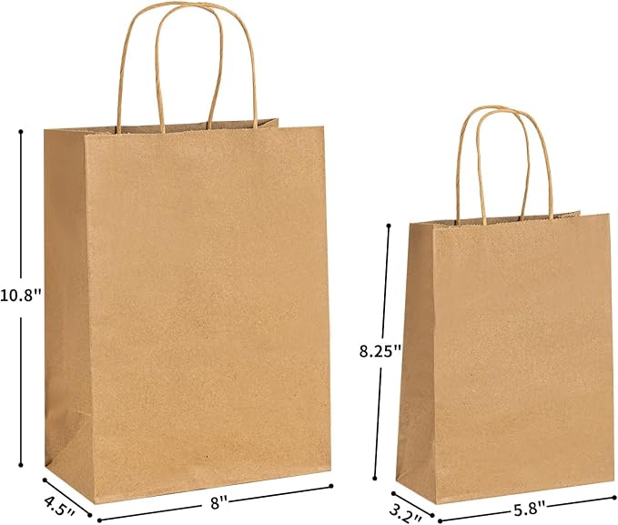 RACETOP 50/100 PCS Custom Kraft Paper Bags with Logo for Small Business, 8x4.5x10.8 Inch Medium Size, Personalized Gift Bags, Brown Shopping Paper bag with Handle Bulk, White Goodie Bag - Image 4