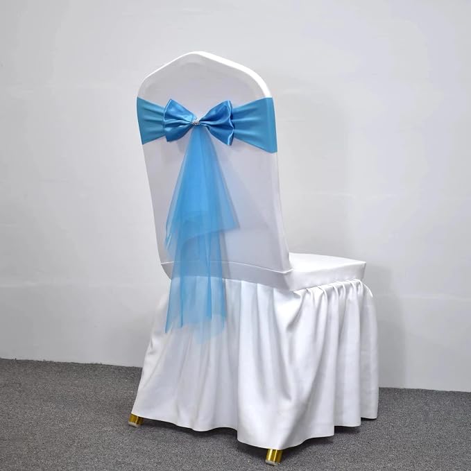Polyester Stretch Chair Sashes Bands - Organza Chair Sash Bows Spandex Bows for Party Birthday Hotel Wedding Banquets Decoration (Blue 50 PCS) - Image 5