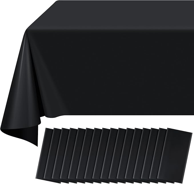 16 Pack Black Plastic Tablecloth for Rectangle Tables, Premium Decorative Black Disposable Table Cloths for Parties, Bulk Rectangle Party Table Cover for Birthday, Wedding, Anniversary, 54 x 108 Inch by RAGNHILD