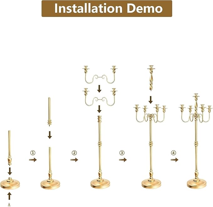 Floor Candelabra Tall 5 Arms Candle Holders for Wedding Centerpiece, 48" Gold Metal Candlestick for Taper Candle and Floral Centerpiece Stand Wedding Event Aisle Party