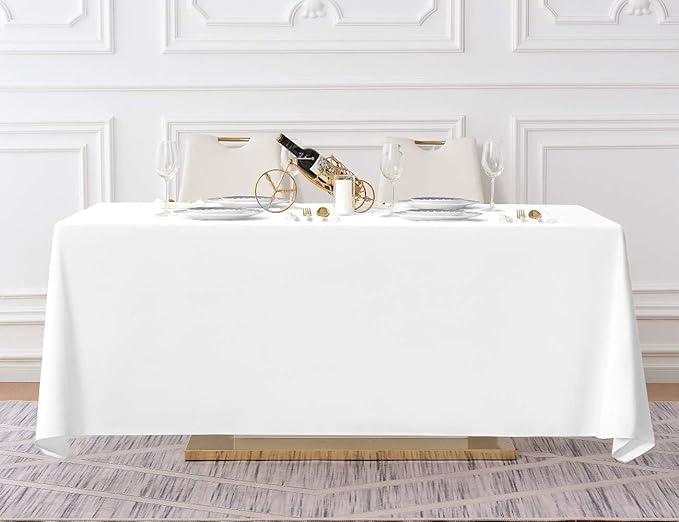Surmente 10 Pack 90x156 Inch White Tablecloth for 8 Foot Rectangle Tables | Dining Table Cover Protector, Wrinkle Free, Washable Polyester Fabric, 8ft Table Cloth for Wedding, Banquet, Restaurant - Image 2