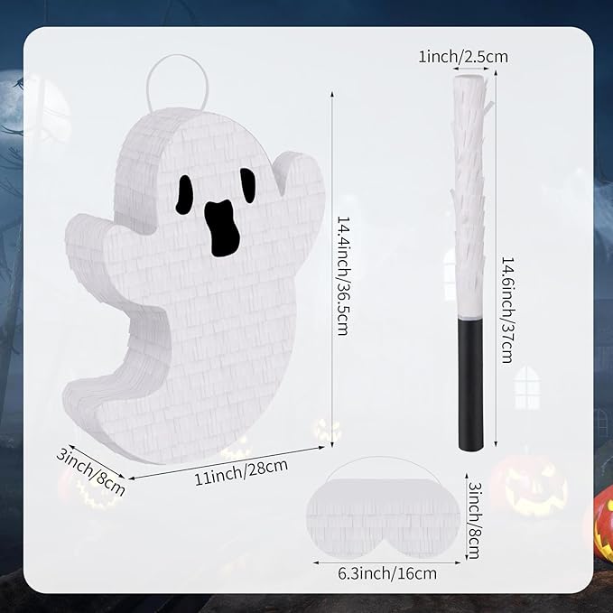 Ghost Pinata Halloween Pinata with Stick and Blindfold Holidays Decorations for Halloween Party Supplies Kids Birthday Game Parties Ghost Themed Decor