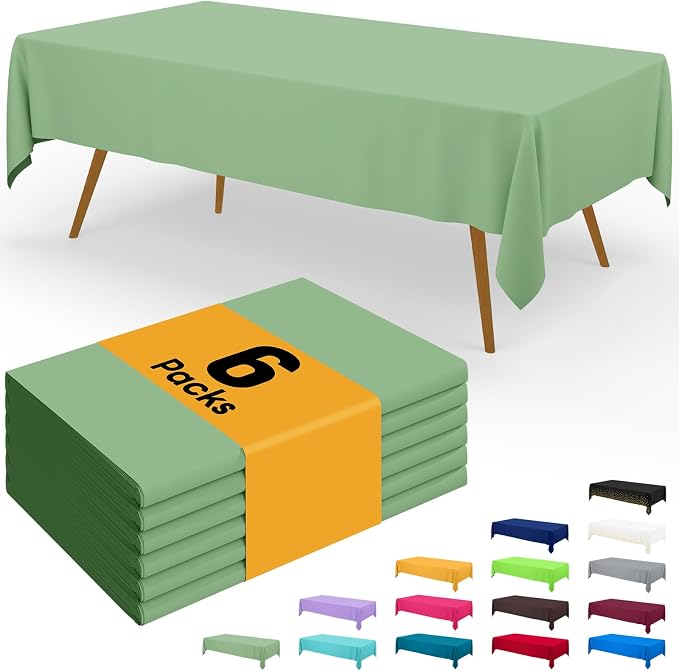 Smiry Disposable Table Cloth - 6 Pack, 54 x 108 Inch Waterproof Rectangle Tablecloths for Parties, Decorative Plastic Table Cover, Leakproof & Sturdy, Sage Green by Smiry