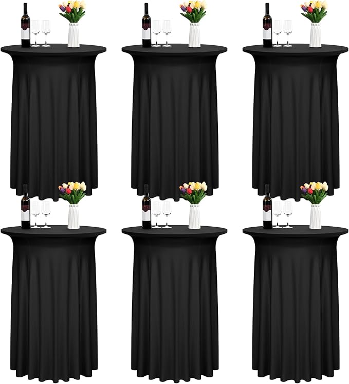 6 Pack Cocktail Stretch Table Skirt, Black, 32 x 43 inch by FXKS