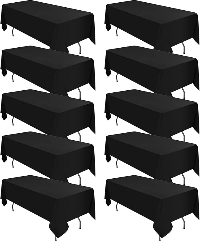 10 Pack Black Tablecloths for 8ft Tables-60 x 126 Inch | Polyester Table Cover, Stain and Wrinkle Resistant Washable Fabric Table Cloth, Perfect for Wedding Banquet Parties by REWOMC