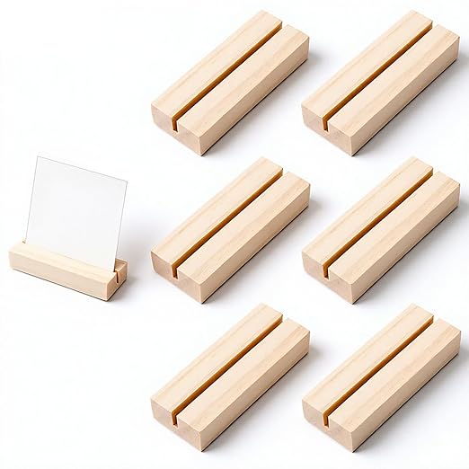 6Pcs Wood Table Number Stands, Wood Place Card Holders, Picture & Name Card Holders for Acrylic Signs, Table/Wedding/Ceremony/Home/Party/Decoration Holders