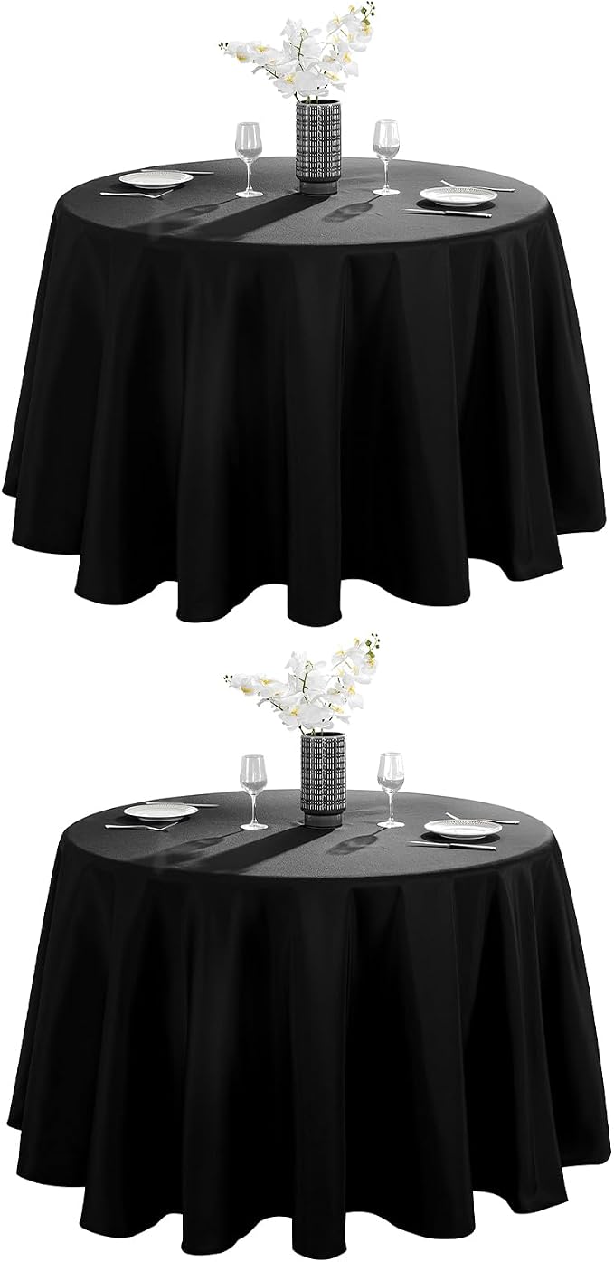 VidaFete 2 Pack 90inch Black Round Tablecloth | Polyester Table Cloth, Stain and Wrinkle Resistant Table Cover for Dining Kitchen Party Wedding Banquet Buffet Decoration by VidaFete