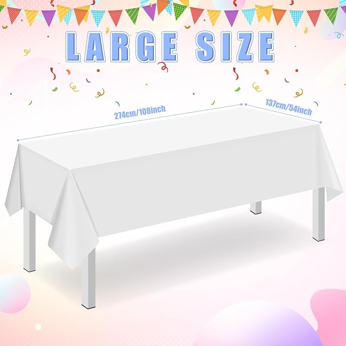 16 Pack White Plastic Tablecloth for Rectangle Tables, Premium Decorative White Disposable Table Cloths for Parties, Bulk Rectangle Party Table Cover for Birthday, Wedding, Anniversary, 54 x 108 Inch - Image 2