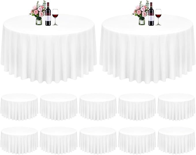 12 Pack White Round Tablecloths, 120 Inch Polyester Table Cloth by FXKS