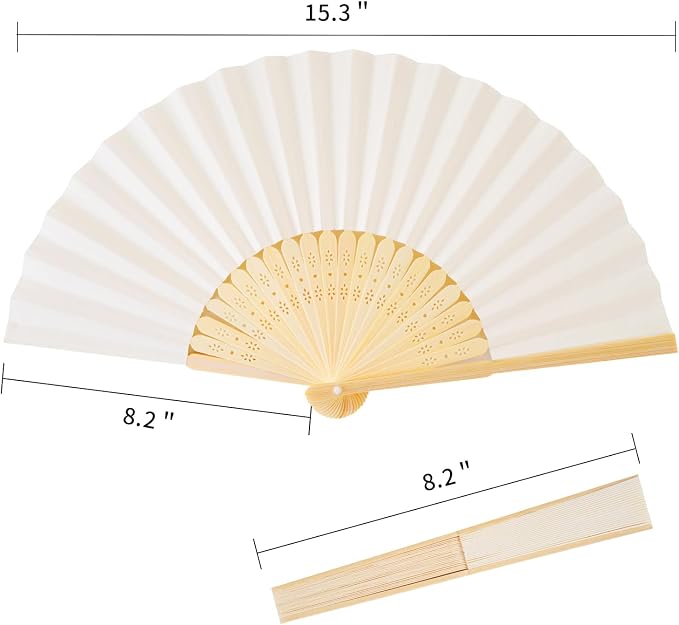 50pcs Cream-Coloured Paper Hand Fan Bamboo Folding fan Handheld Paper Fan | Paper Folded Fan for Wedding Party and Home Decoration - Image 3