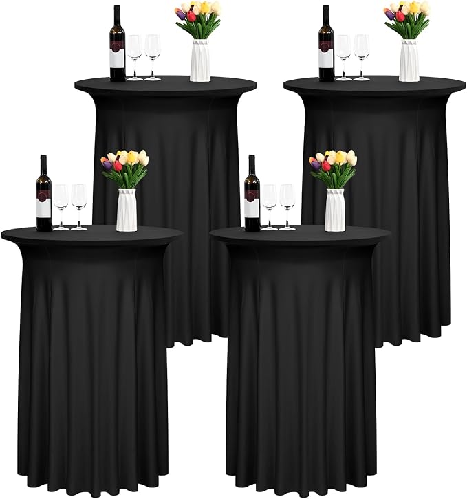 4 Pack Cocktail Stretch Table Skirt, Black, 32 x 43 inch by FXKS