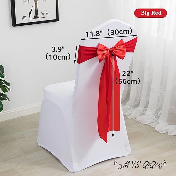Pack of 20 Spandex Chair Bands, Sashes & Ribbons for Wedding, Party, Banquet & Home Decoration - Big Red (20 PCS) - Image 2