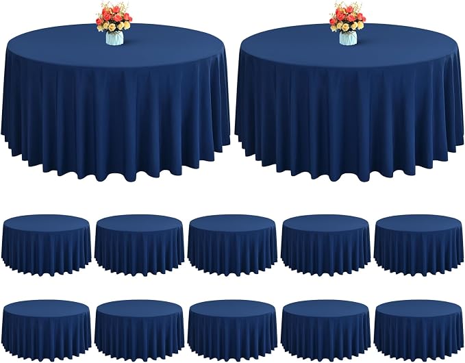 12 Pack Navy Blue Round Tablecloths, 120 Inch Polyester Table Cloth by FXKS
