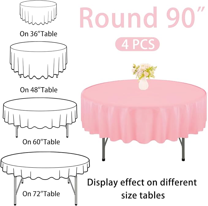 4 Pack Round Tablecloth 90 Inch Polyester Washable Fabric Table Covers for Wedding Dining Table Parties Banquet Decor（Pink） - Image 2