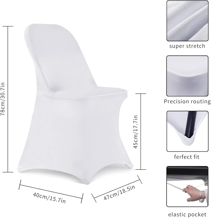 HAINARverS Folding Chair Covers for Wedding, 10PCS White | Stretch Spandex Washable Fabric Chair cover, Decoration Chair Cover for Wedding, Party, Banquet, Birthday, Conference, Event - Image 4