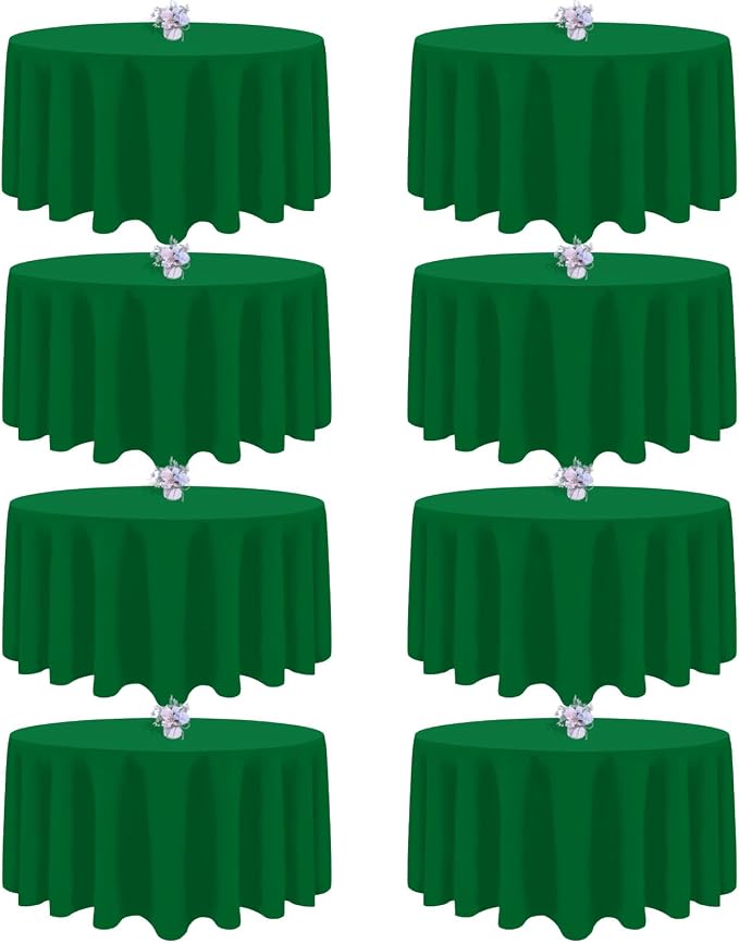 8 Pack Green Round Tablecloth, 120 Inch | Wrinkle Resistant Table Cloth, Washable, Polyester Fabric, For 4Ft-7Ft Round Table, For Dining Banquet Wedding Party by Pepmily