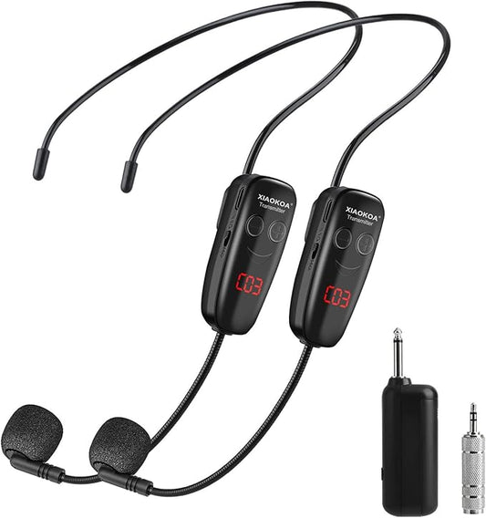 Wireless Microphone Headset, UHF Dual Cordless Microphones System, USB-C Charging, Head Mic with Digital Display, 165ft Range, for Speaker Voice Amplifier Pa System Teaching Tour Guides Fitness Yoga