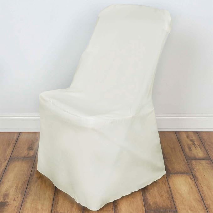Efavormart 20 PCS Ivory Polyester Lifetime Folding Chair Covers, Durable Reusable Chair Covers - Image 2