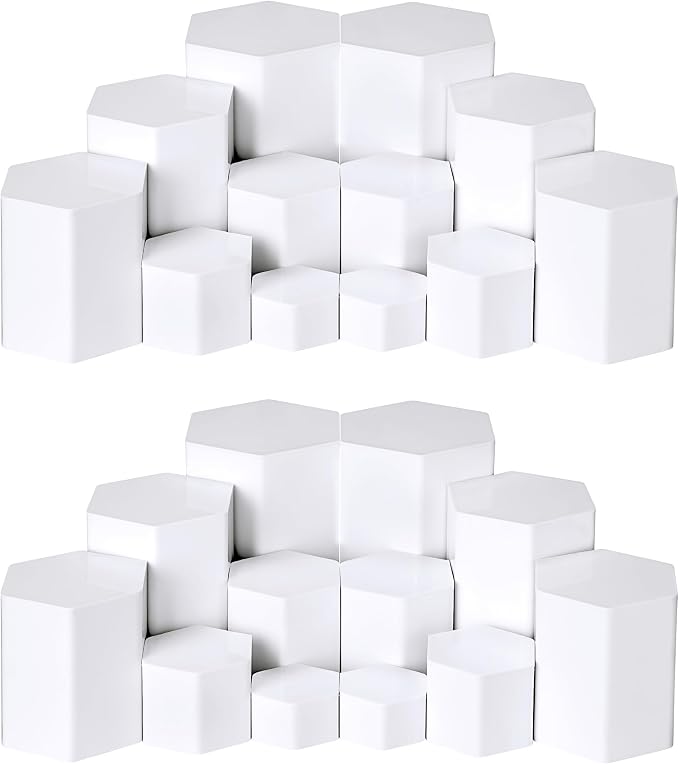 Jetec 6 Pcs Hexagonal Jewelry Display Risers Acrylic Stands,White | 6 Size, Hexagonal Market Display Risers, Acrylic Showcase for Jewelry, Model, Figures Organize Decoration, Table Stand by Jetec