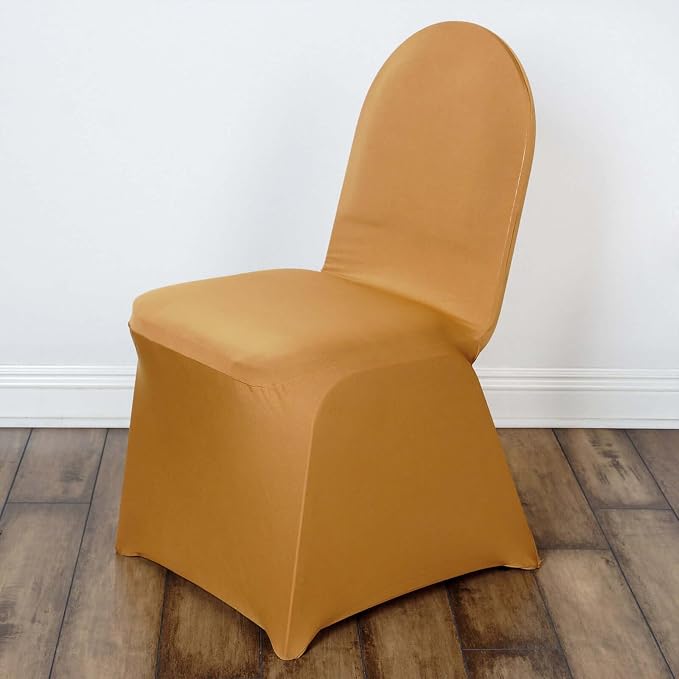 Efavormart Spandex Stretch Gold Chair Covers 100 PCS Universal Banquet Chair Covers for Party Dining with Foot Pockets Washable Wedding Chair Slip Covers for Outdoor - Image 2