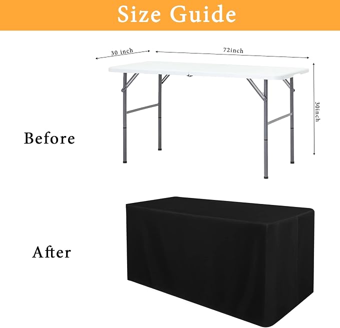 Obstal 6 Pack Black Tablecloth Fitted Table Clothes for 6ft Rectangle Table | Water Resistant Washable Fabric Polyester Rectangle Table Cover for Outdoor/Indoor Uses,72L x 30W x 30H Inches - Image 6